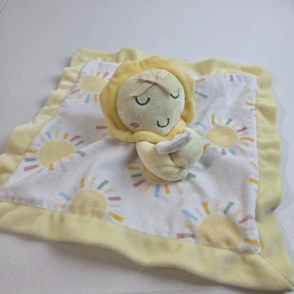 Lullaby Lane Baby Sun Lovey Security Blanket Yellow Plush Sunburst Print Snuggle
